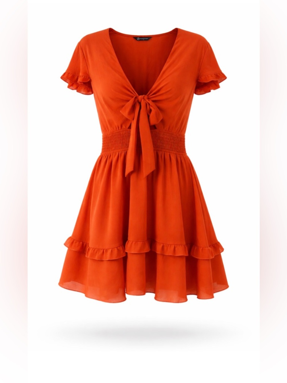 Pretty Garden orange tiered tie front dress with flutter sleeves size large